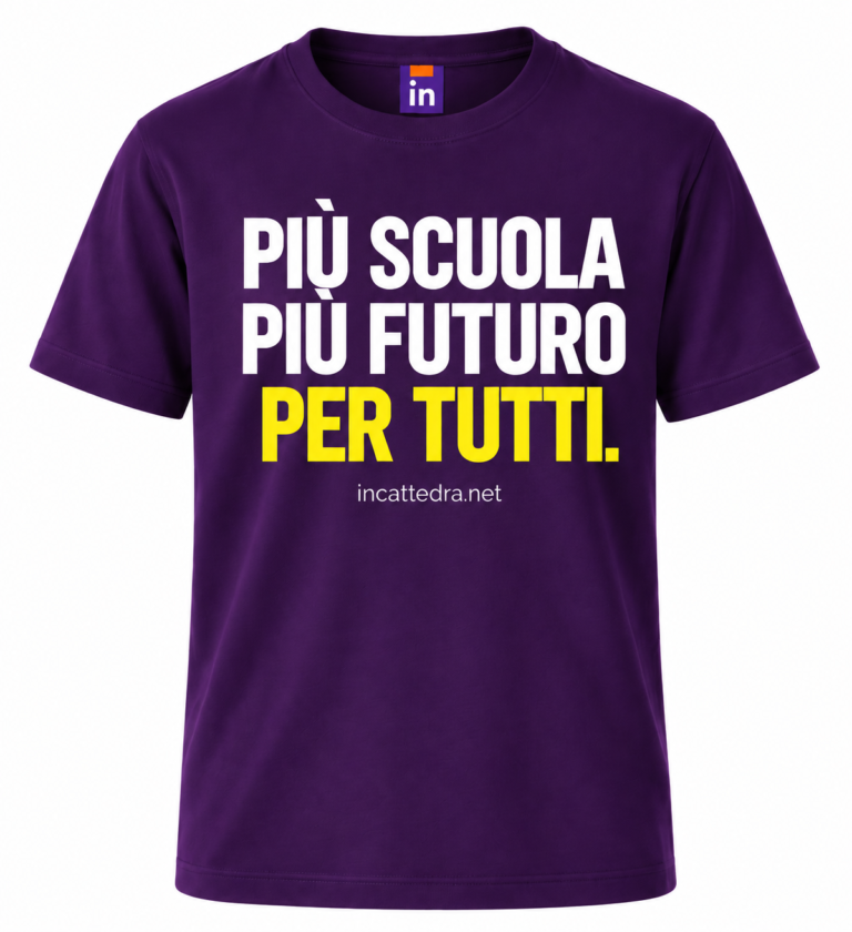 T-shirt viola InCattedra — «Più scuola, più futuro per tutti.»