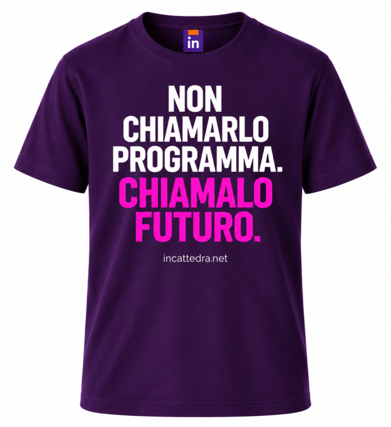 T-shirt viola InCattedra — «Non chiamarlo programma. Chiamalo futuro.»