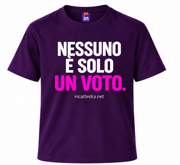 T-shirt viola InCattedra — «Nessuno è solo un voto.»