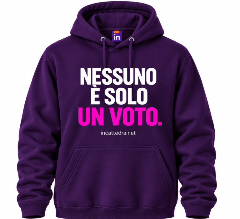 Felpa viola InCattedra — «Nessuno è solo un voto.»