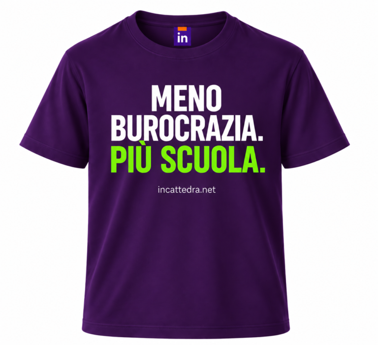 T-shirt viola InCattedra — «Meno burocrazia. Più scuola.»