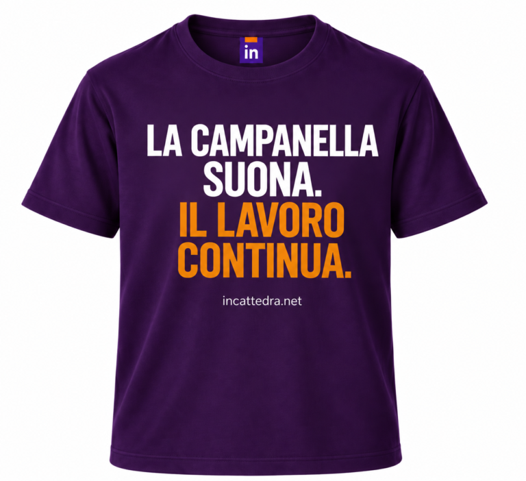 Felpa viola InCattedra — «La campanella suona. Il lavoro continua.»